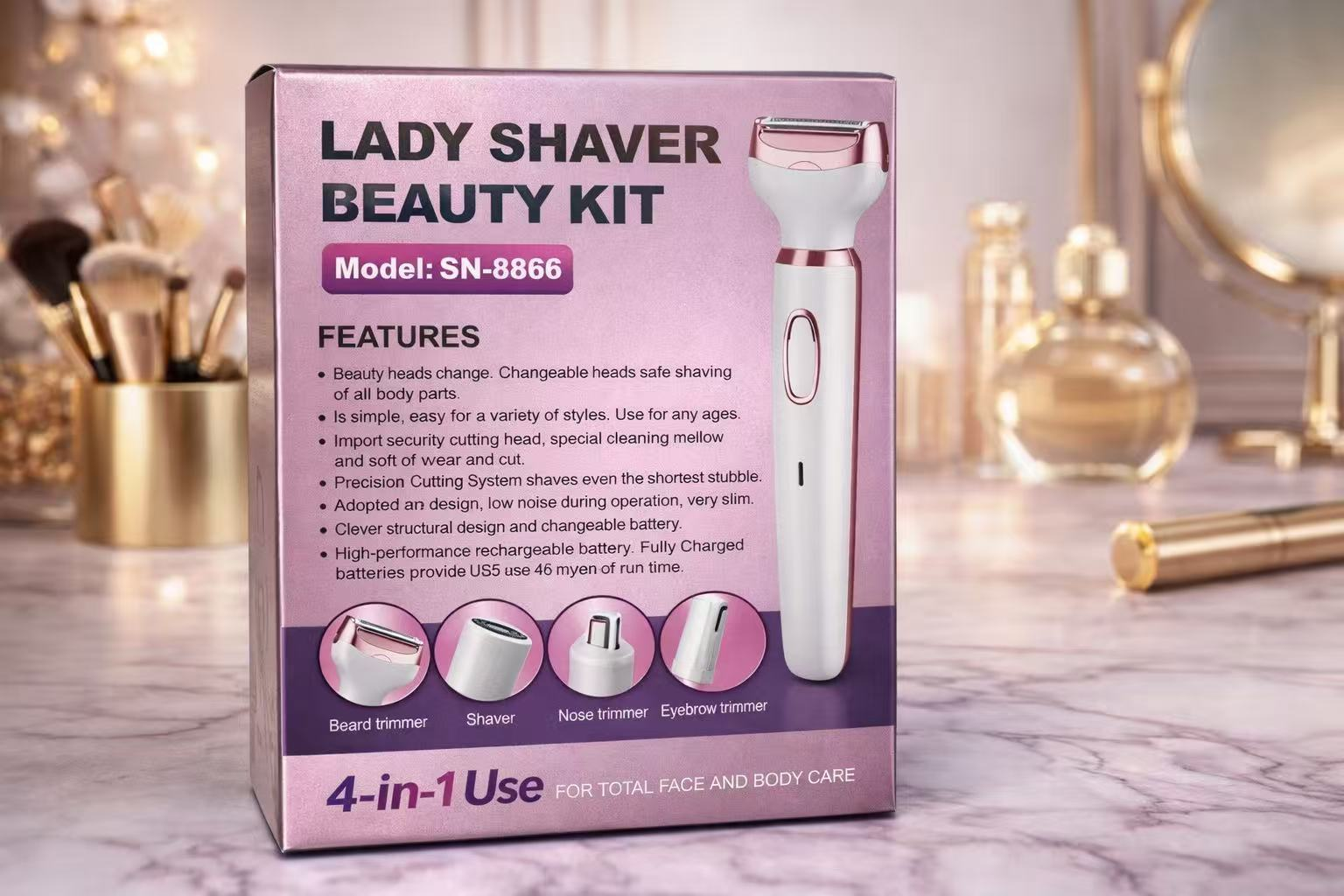 Elorixa Shaver, Smooth Shave Pro for Women, Eviay Premium Shaver, Elorixa Electric Shaver Women, 4 in 1 Hair Trimmer Women, Wet & Dry Use, for Armpit, Private Parts, Legs, Arms (Pink)