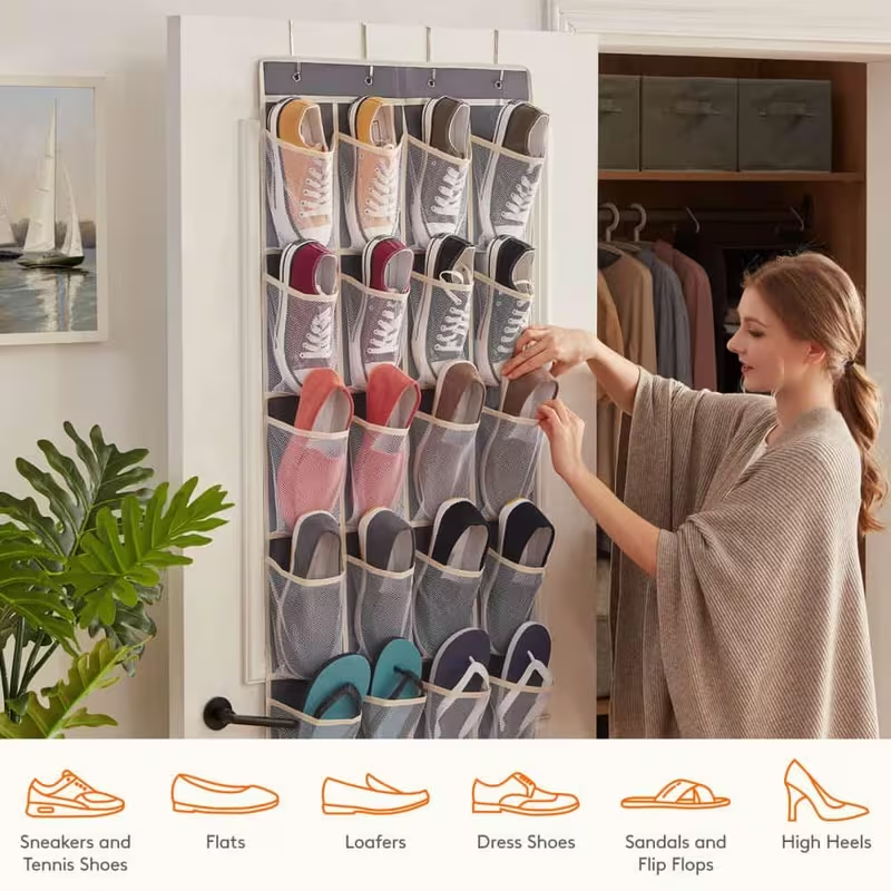 Over The Door Hanging Organizer – 24 Pocket Storage Bag for Shoes, Socks and Accessories