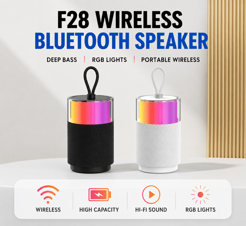 Portable Bluetooth Speaker with RGB Ambient Light, TF Card Support, USB-C Rechargeable Wireless Speaker