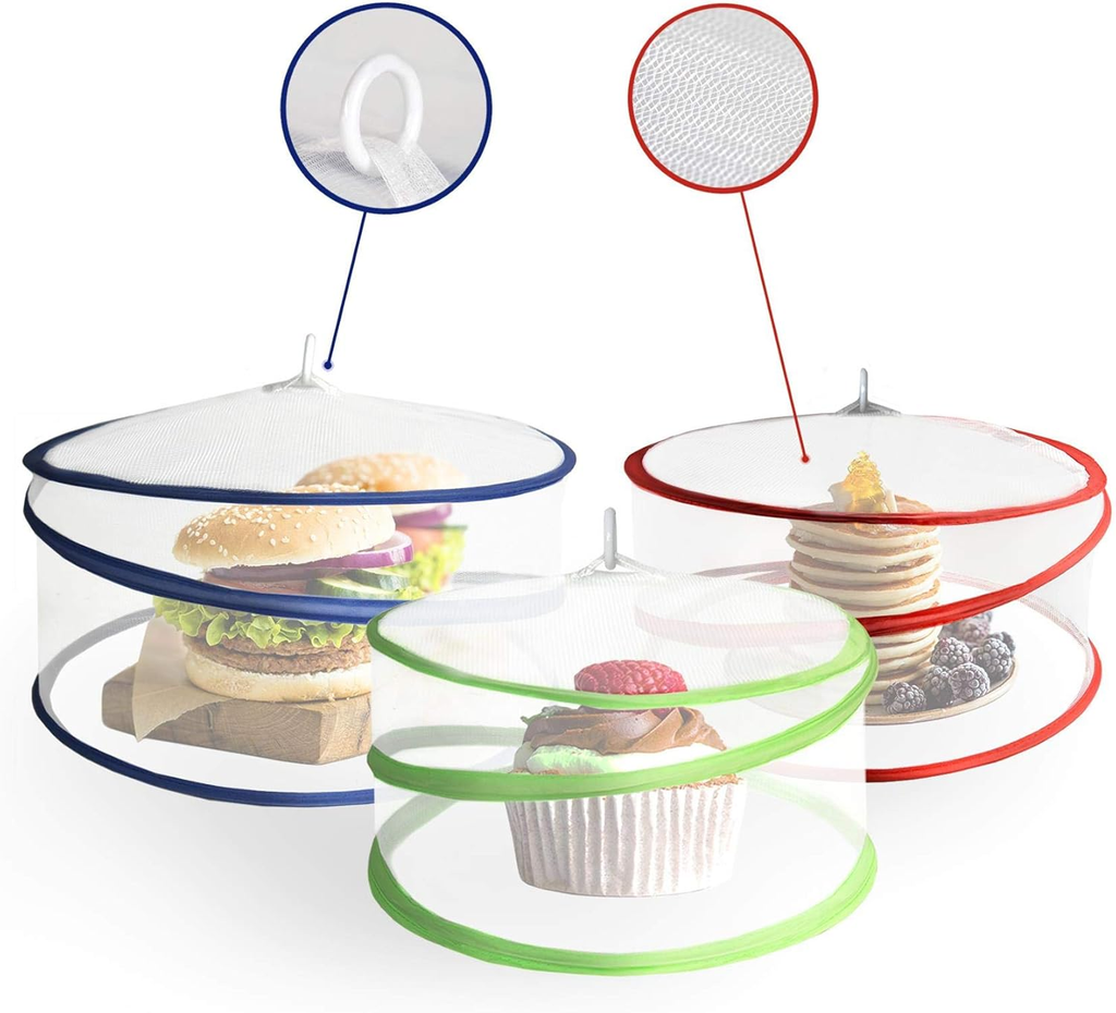 3PCS Collapsible Mesh Food Covers, Reusable Pop-Up Food Tent Covers for Picnic, BBQ, Outdoor Dining and Kitchen Use