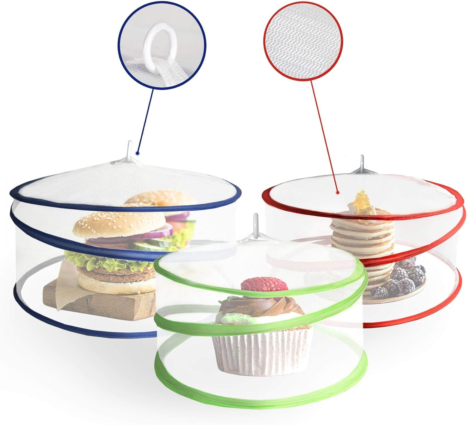 3PCS Collapsible Mesh Food Covers, Reusable Pop-Up Food Tent Covers for Picnic, BBQ, Outdoor Dining and Kitchen Use