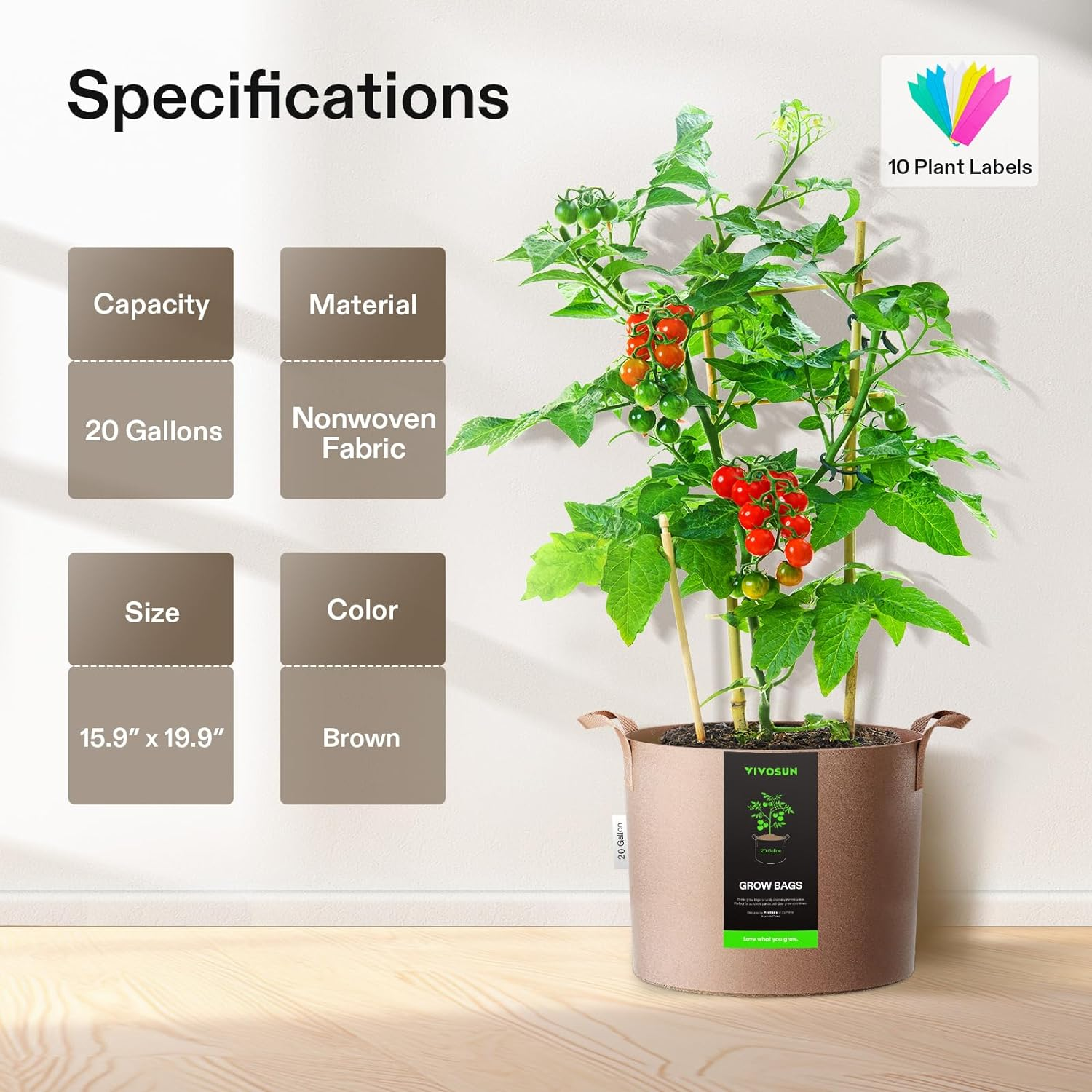Fabric Grow Bags with Handles, Thickened Breathable Plant Pots, Nonwoven Garden Planters for Vegetables, Flowers, Indoor & Outdoor Gardening