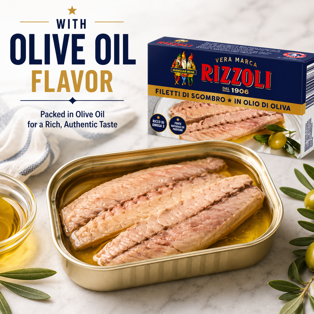 Rizzoli Mackerel Fillets in Olive Oil, 2-Pack Imported Italian Mackerel Fillets, Ready to Eat Canned Seafood