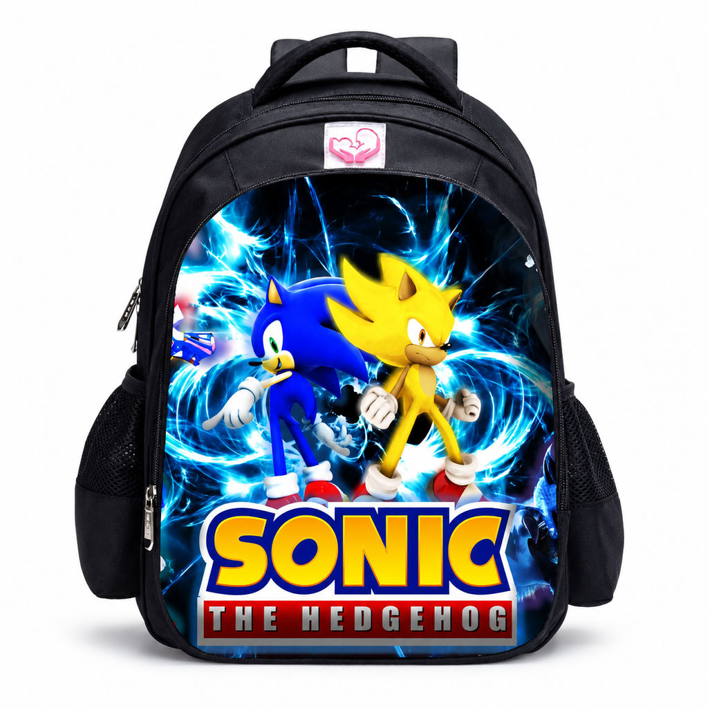 Kids School Backpack Large Size, Cartoon Character Print Bookbag with Front Zip Pocket and Side Mesh Pockets, 16.5 x 12.6 x 6.7 in, Style A