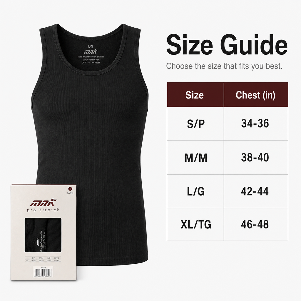 Men’s Pro Stretch Sleeveless Tank Top, Soft Fitted Cotton Undershirt, Black, Sizes S–L