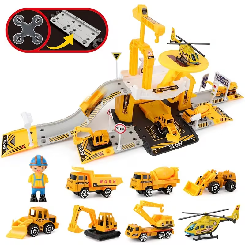 Construction Toys 44pcs for Kids, Engineering Construction Vehicle Truck Toys Set, Car Race Track Parking Lot, Crane, Excavator Car Garage Toys Gifts for Boys Toddlers 3 4 5 Years Old Good Christmas Gift
