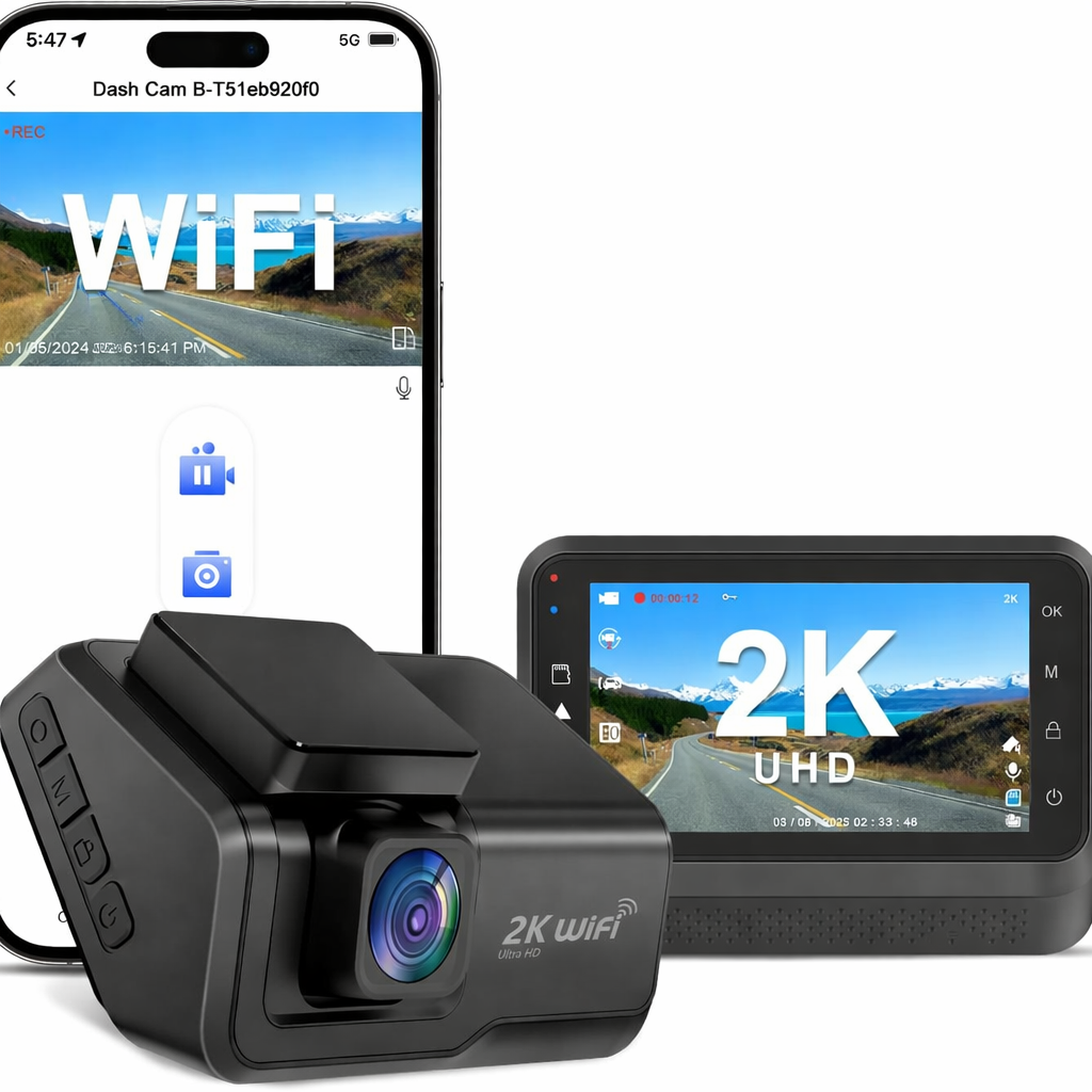 Dash Cam for Cars, 2K Car Camera with WiFi, Front Dash Camera for Cars, Otovoda Mini Dash Cam with Super Night Vision, 24 Hours Parking Monitor Dashcams, Loop Recording, WDR, G-Sensor