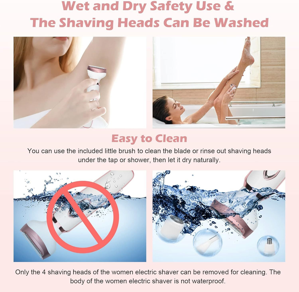 Elorixa Shaver, Smooth Shave Pro for Women, Eviay Premium Shaver, Elorixa Electric Shaver Women, 4 in 1 Hair Trimmer Women, Wet & Dry Use, for Armpit, Private Parts, Legs, Arms (Pink)