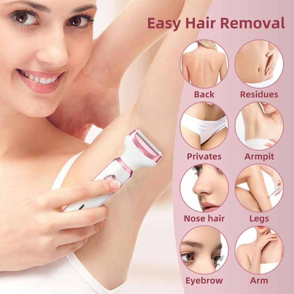 Elorixa Shaver, Smooth Shave Pro for Women, Eviay Premium Shaver, Elorixa Electric Shaver Women, 4 in 1 Hair Trimmer Women, Wet & Dry Use, for Armpit, Private Parts, Legs, Arms (Pink)