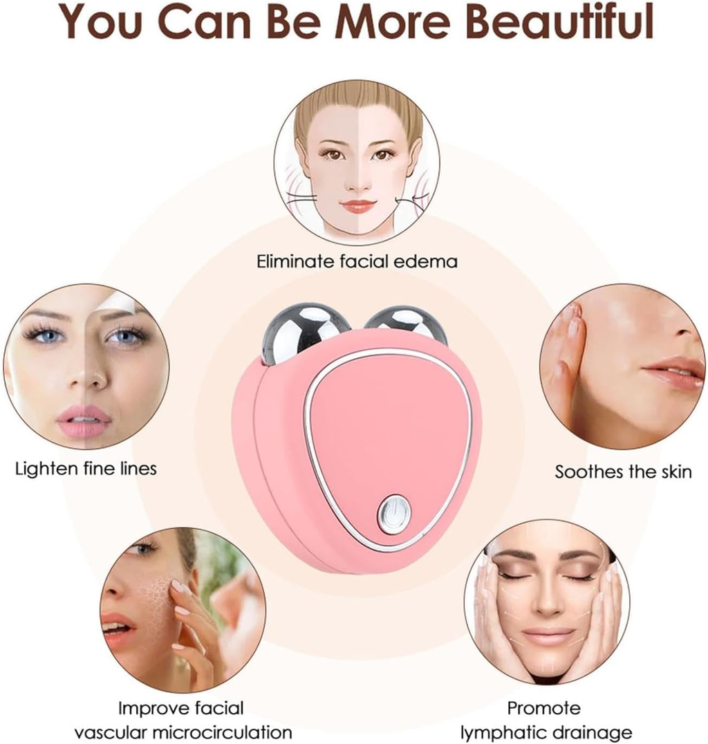 Skindion Levantamiento Facial, Skindion - Skindion Levantamiento Facial Con Microcorriente Antiarrugas, Rouleau de dispositif facial à microcourant, Mini masseur à rouleau USB, Anti-âge (White)