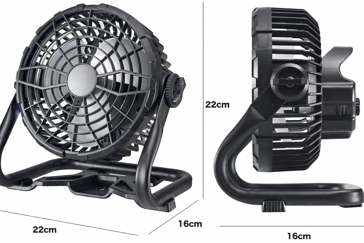 8-Inch Rechargeable Portable Camping Fan with LED Light, Hanging Hook and Adjustable Airflow