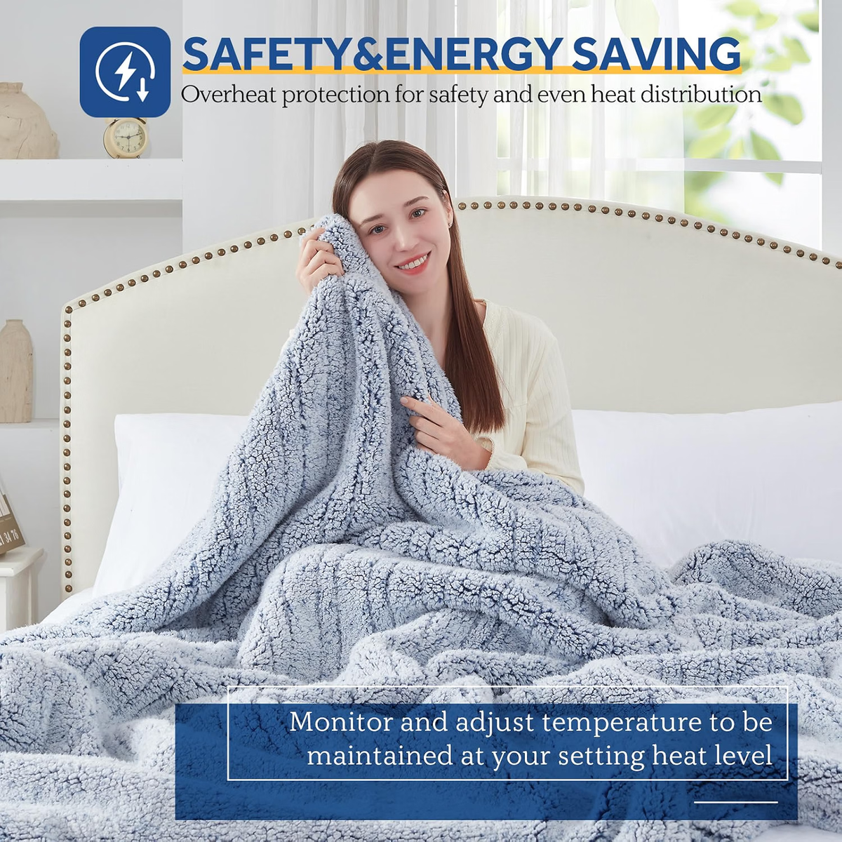 Sealy Sherpa Electric Heated Blanket with 10 Heat Settings & Auto Shut-Off – Twin & Full