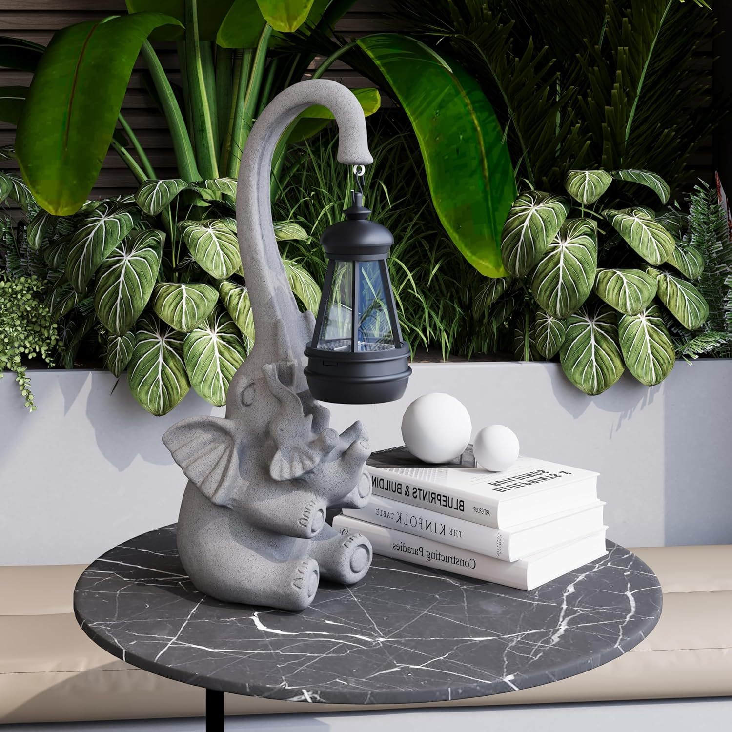 Solar Garden Statue Lights, Outdoor Elephant Resin Figurine Lights for Patio, Balcony, Lawn, Yard Decoration, Garden Sculpture Gifts for Women, Men or Children, Unique Housewarming Gifts (Chest)