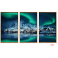 F002 3-Piece Northern Lights Village Wall Art Set, 60 x 40 cm Each