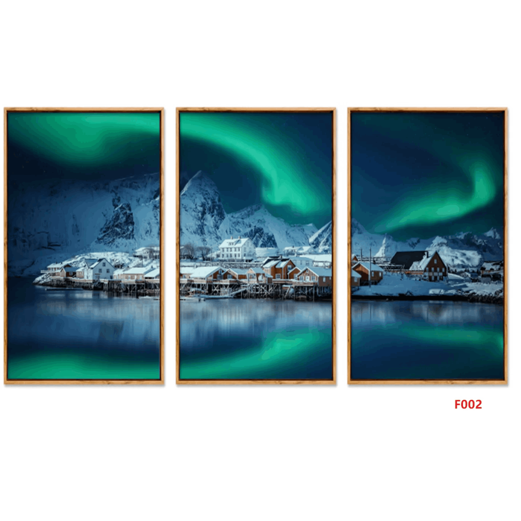 F002 3-Piece Northern Lights Village Wall Art Set, 60 x 40 cm Each