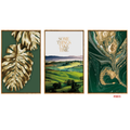 F003 3-Piece Green & Gold Botanical Wall Art Set, 60 x 40 cm Each