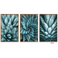 F004 3-Piece Blue Succulent Botanical Wall Art Set, 60 x 40 cm Each