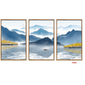 F005 3-Piece Blue Mountain Lake Landscape Wall Art Set, 60 x 40 cm Each