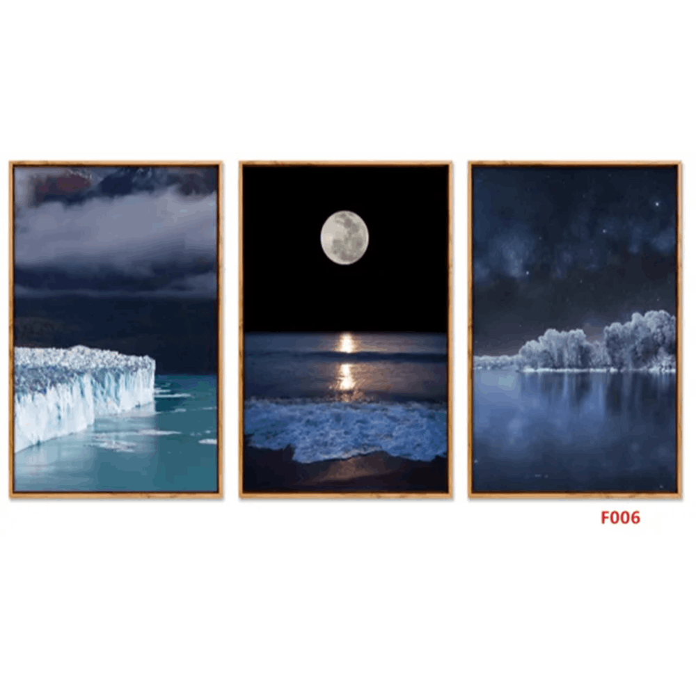 F006 3-Piece Moonlit Ocean Landscape Wall Art Set, 60 x 40 cm Each
