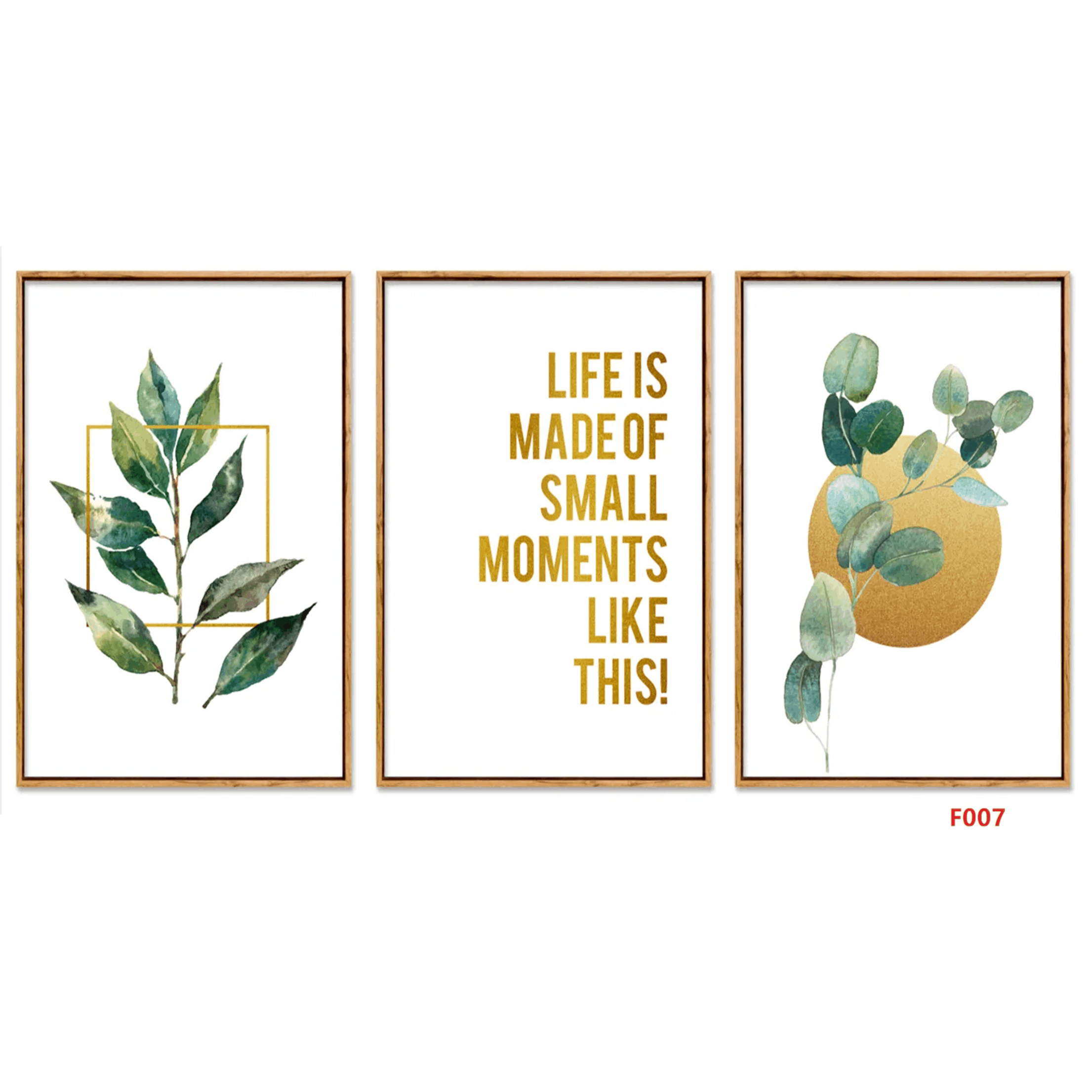 F007 3-Piece Botanical Quote Wall Art Set, 60 x 40 cm Each
