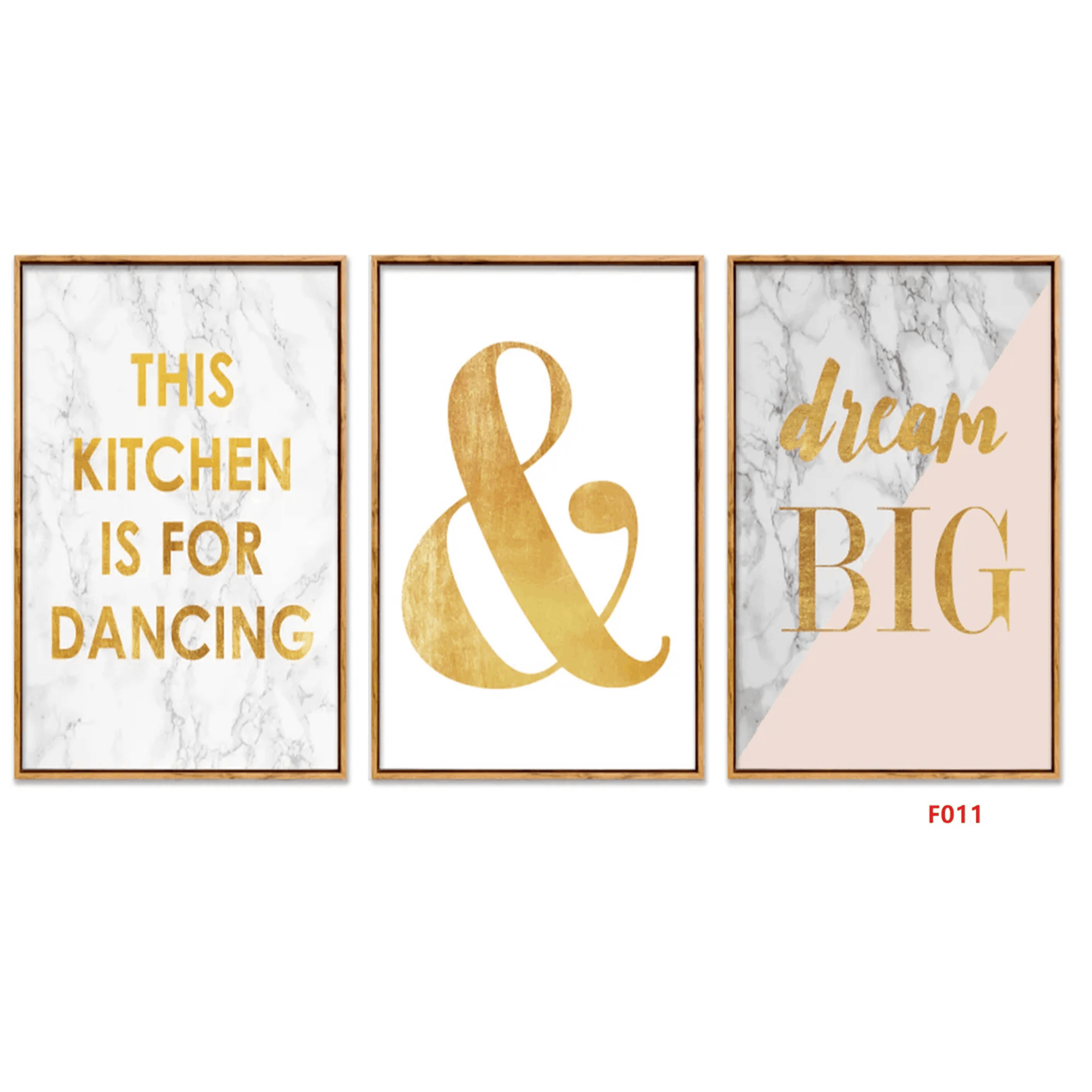 F011 3-Piece Gold Typography & Marble Wall Art Set, 60 x 40 cm Each