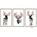 F015 3-Piece Floral Deer Wall Art Set, 60 x 40 cm Each