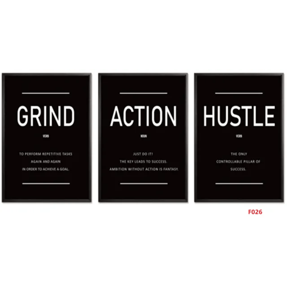 F026 3-Piece Motivational Typography Wall Art Set, 60 x 40 cm Each
