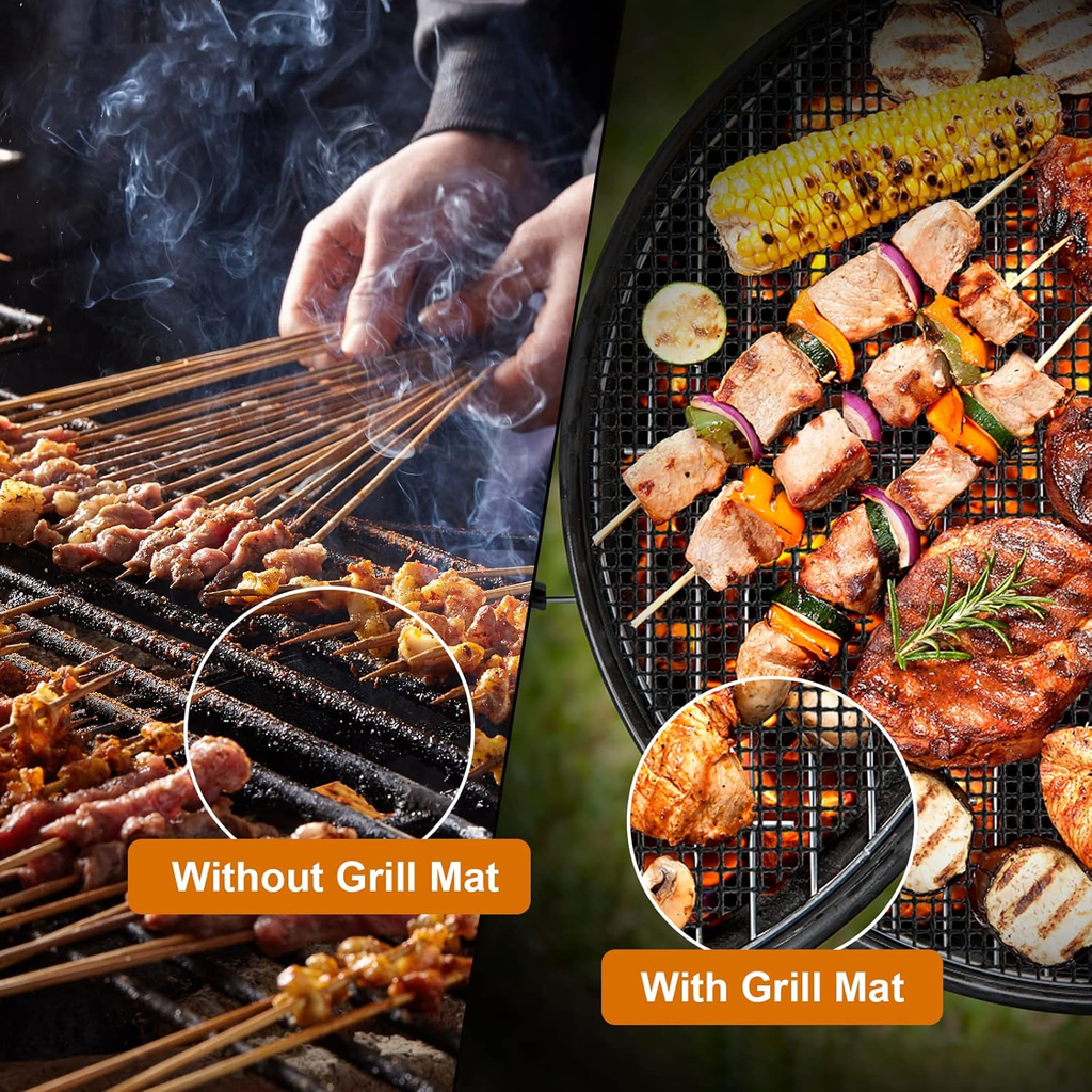 3 Pack Reusable BBQ Grill Mesh Mats, Non-Stick Cooking Sheets for Barbecue, Gas, Charcoal & Electric Grills, 33×40cm