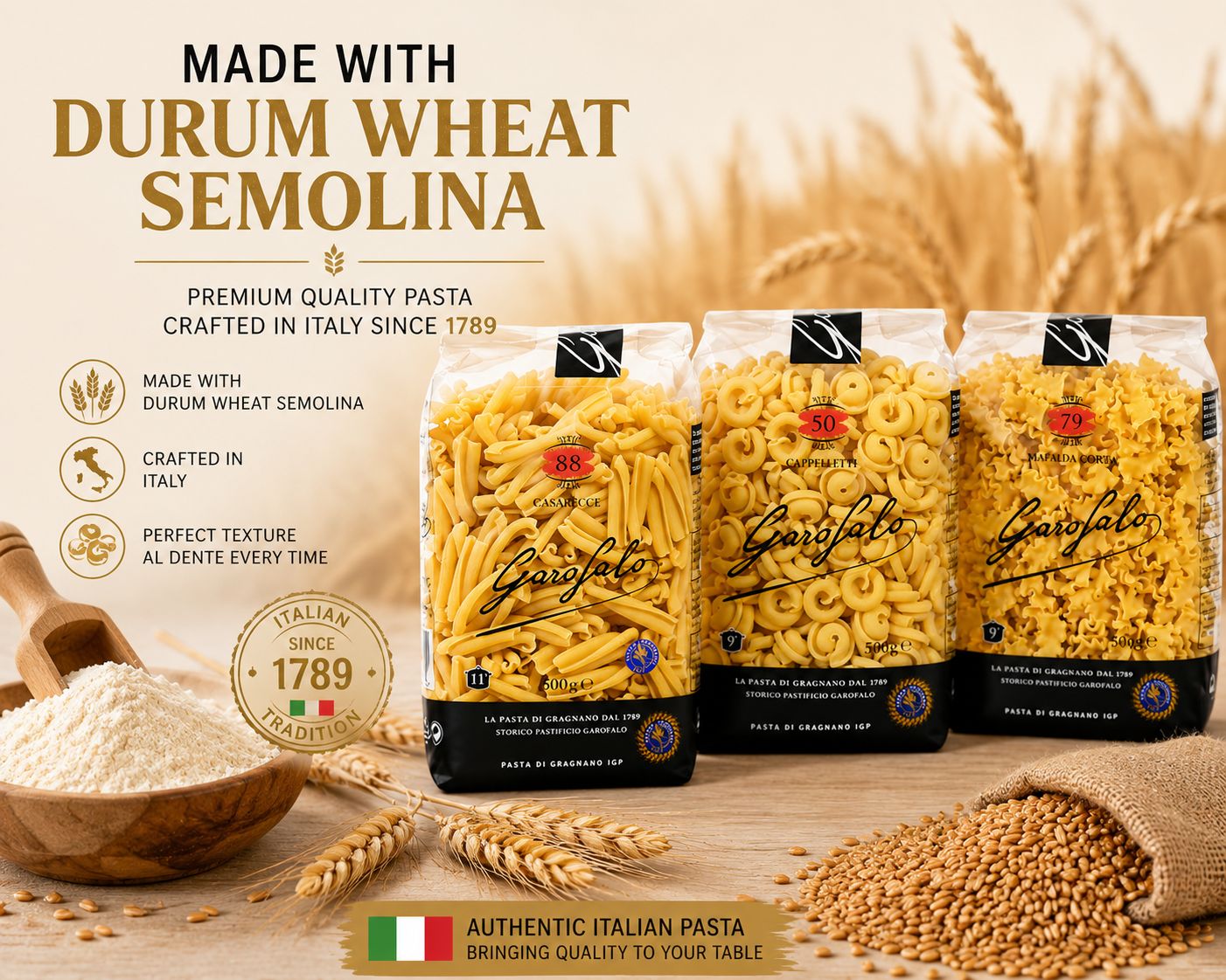 Garofalo Italian Pasta Variety Pack – No. 50 Cappelletti, No. 79 Mafalda Corta & No. 88 Casarecce, 3-Pack Durum Wheat Semolina Pasta, Imported Italian Pasta Selection