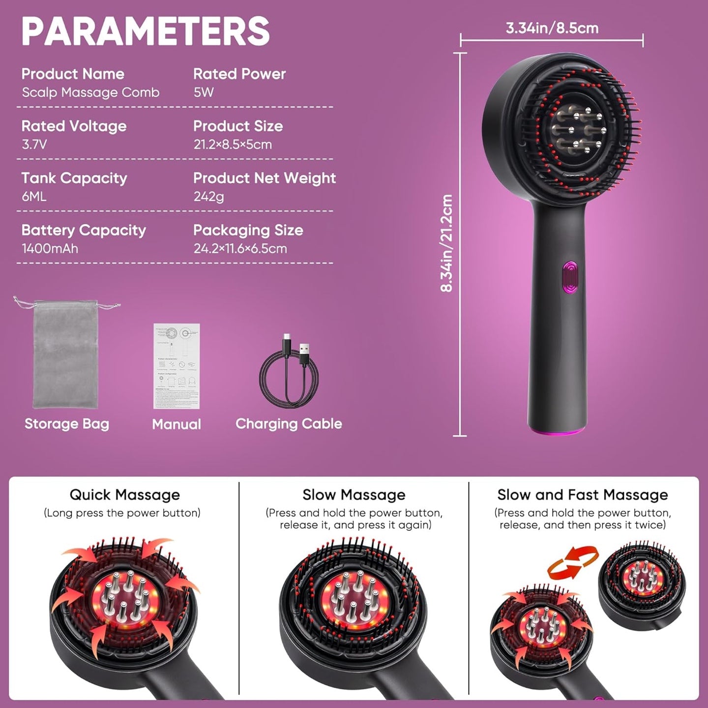 Red Light Scalp Massage Comb with Liquid Chamber – Electric Hair Care Brush