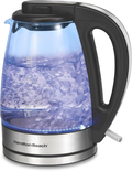 Open Box Hamilton Beach 1.7L Electric Glass Kettle, 1500W Fast Boiling Water Boiler with LED Indicator, Mesh Filter, Auto Shut-Off and Boil-Dry Protection, Black