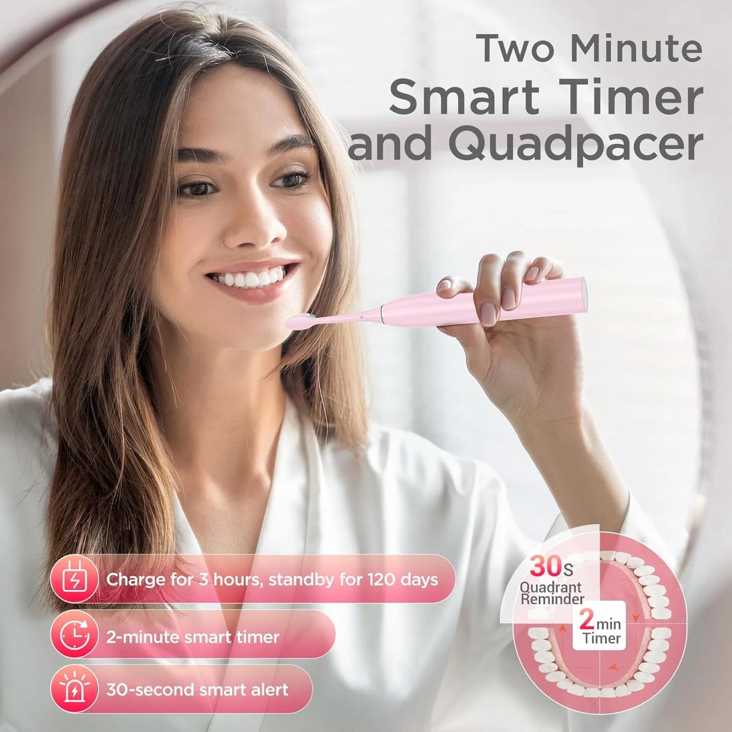 S5 Electric Toothbrush Sonic Rechargeable Toothbrush with 5 Modes 40000 Vibrations Timer Waterproof with 8 Brush Heads