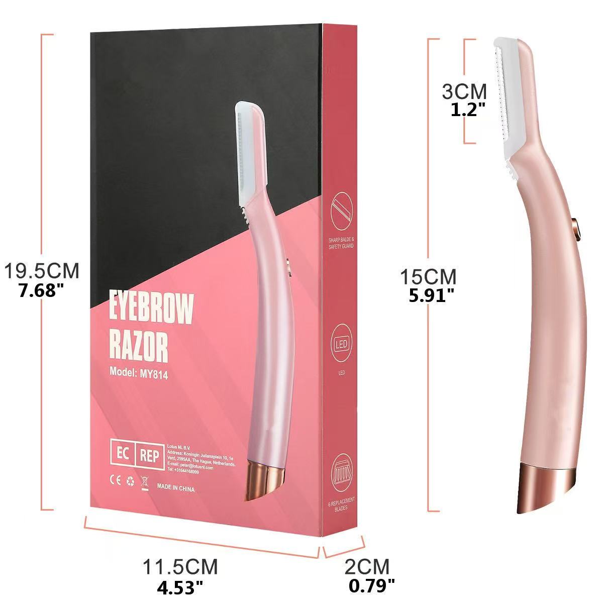 Hizek Eyebrow Razor Shaver with LED Light + 6pcs Cutter Head