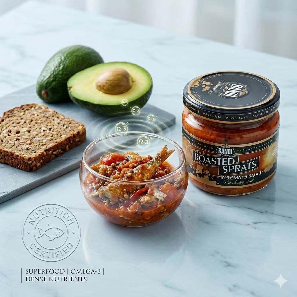 Bandi Foods Roasted Sprats in Tomato Sauce 280g, Baltic Sea Wild-Caught Fish from Latvia, Ready-to-Eat Seafood, High Omega-3 & Protein, Best Before 01/14/2030