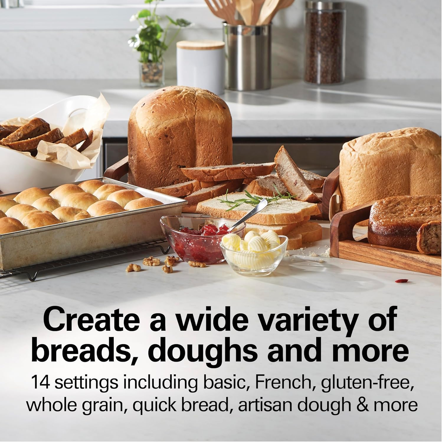 Open Box Hamilton Beach Digital Bread Maker with 14 Programs, 1-2 lb Loaf Capacity, 3 Crust Settings & Delay Timer - White/Stainless Steel