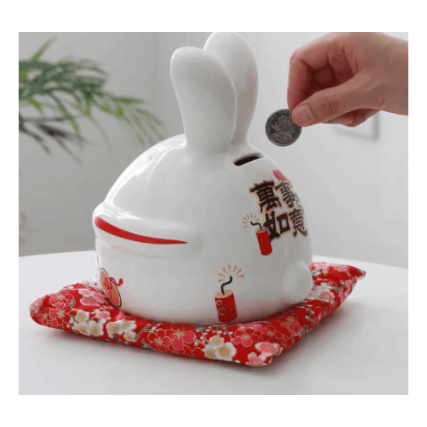 Cute Rabbit Ceramic Piggy Bank – Decorative Money Box for Home and Gift