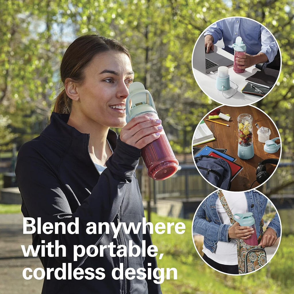 Hamilton Beach Blend Now Portable Cordless Blender with USB Rechargeable Battery, 16oz Travel Jar & Sip-Through Lid - Blue