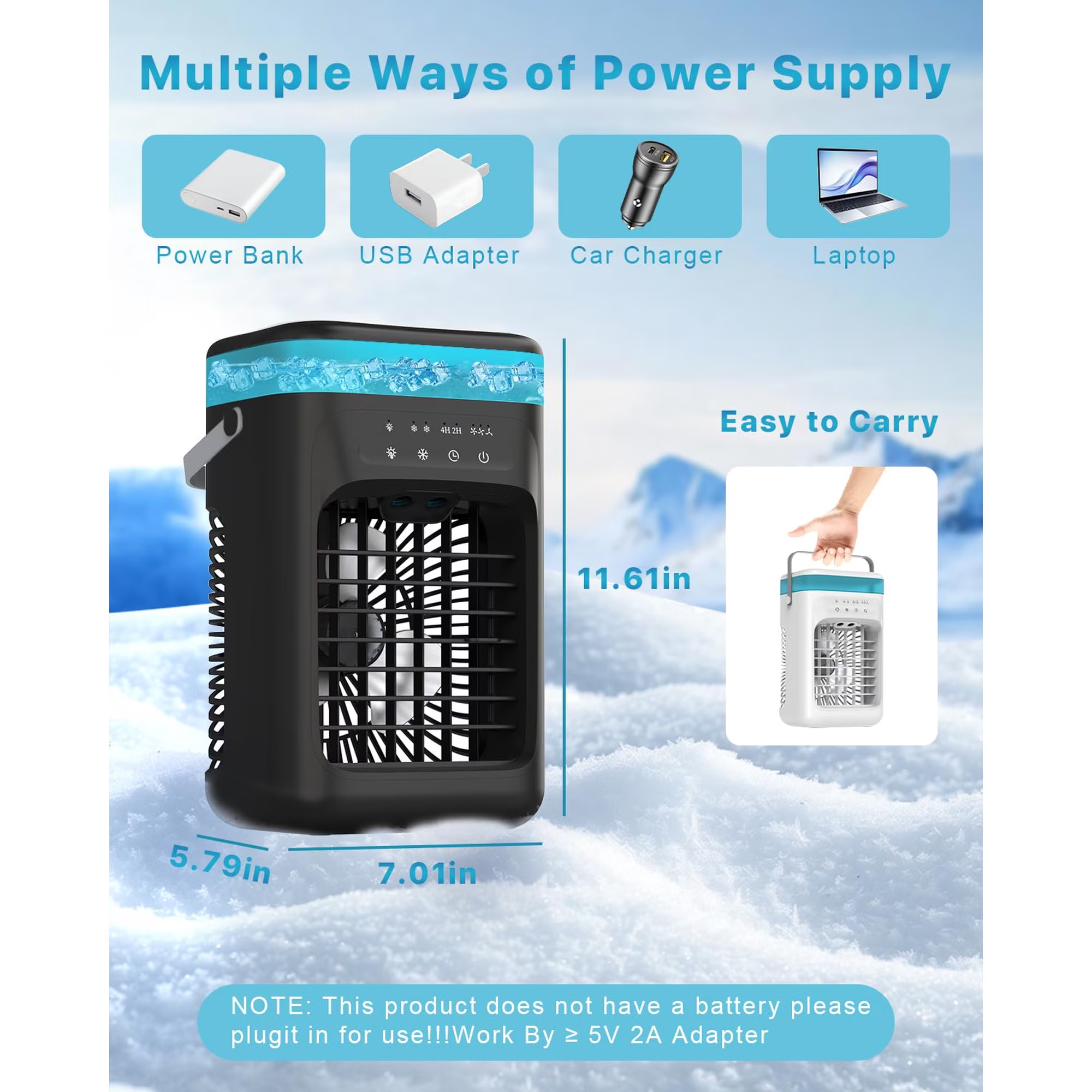 Portable 4-in-1 Evaporative Air Cooler with 3 Fan Speeds, Dual Mist Modes, LED Light and Timer – Black