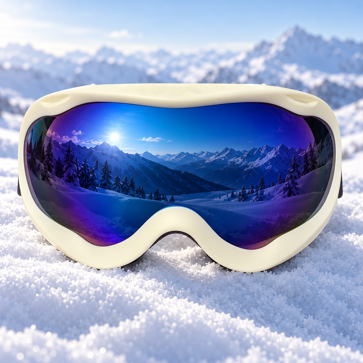 White Frame Ski & Snowboard Goggles – Dual Lens, Adjustable Strap, Over-Glasses Fit