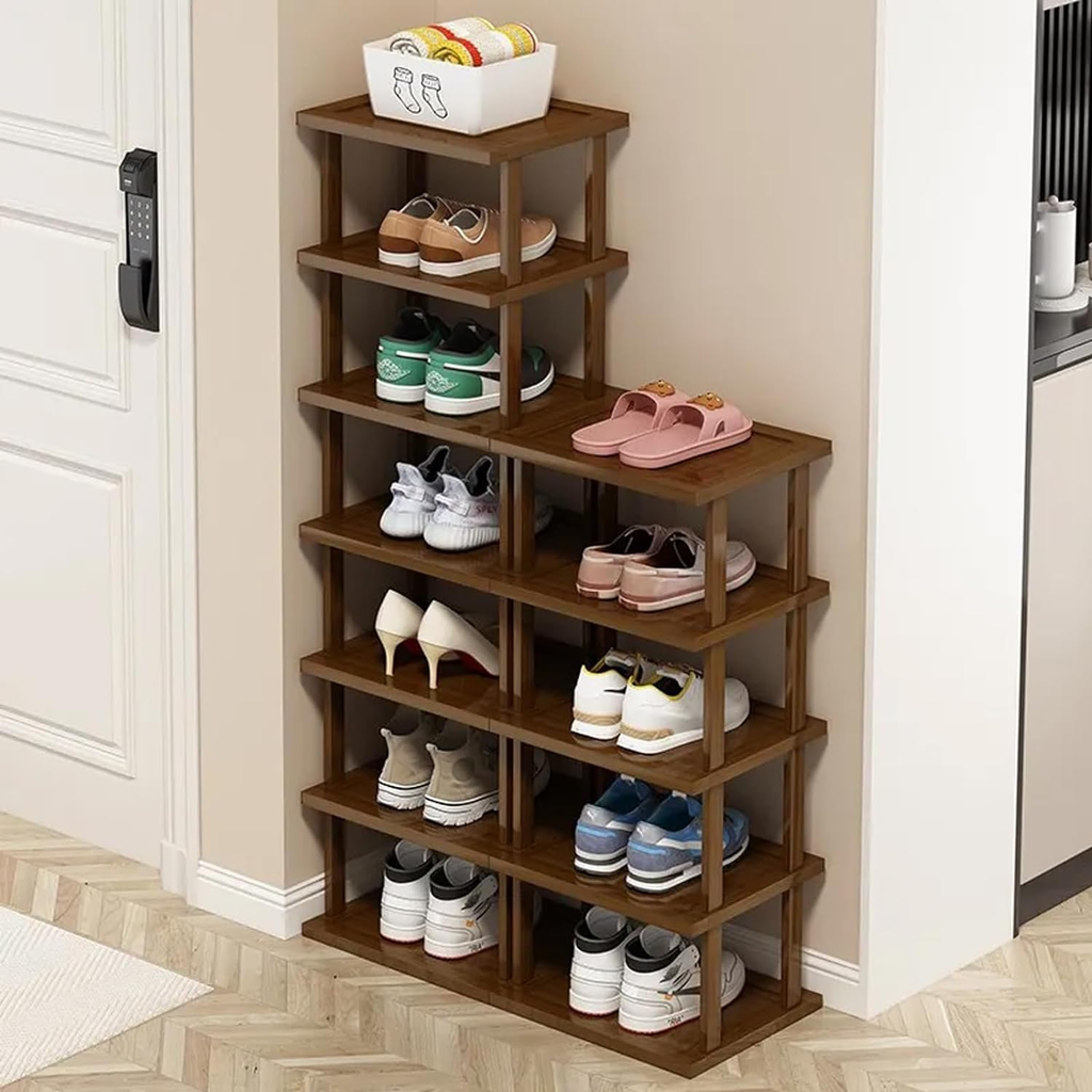 12-Tier Bamboo Shoe Rack – Stackable Freestanding Shoe Storage Organizer