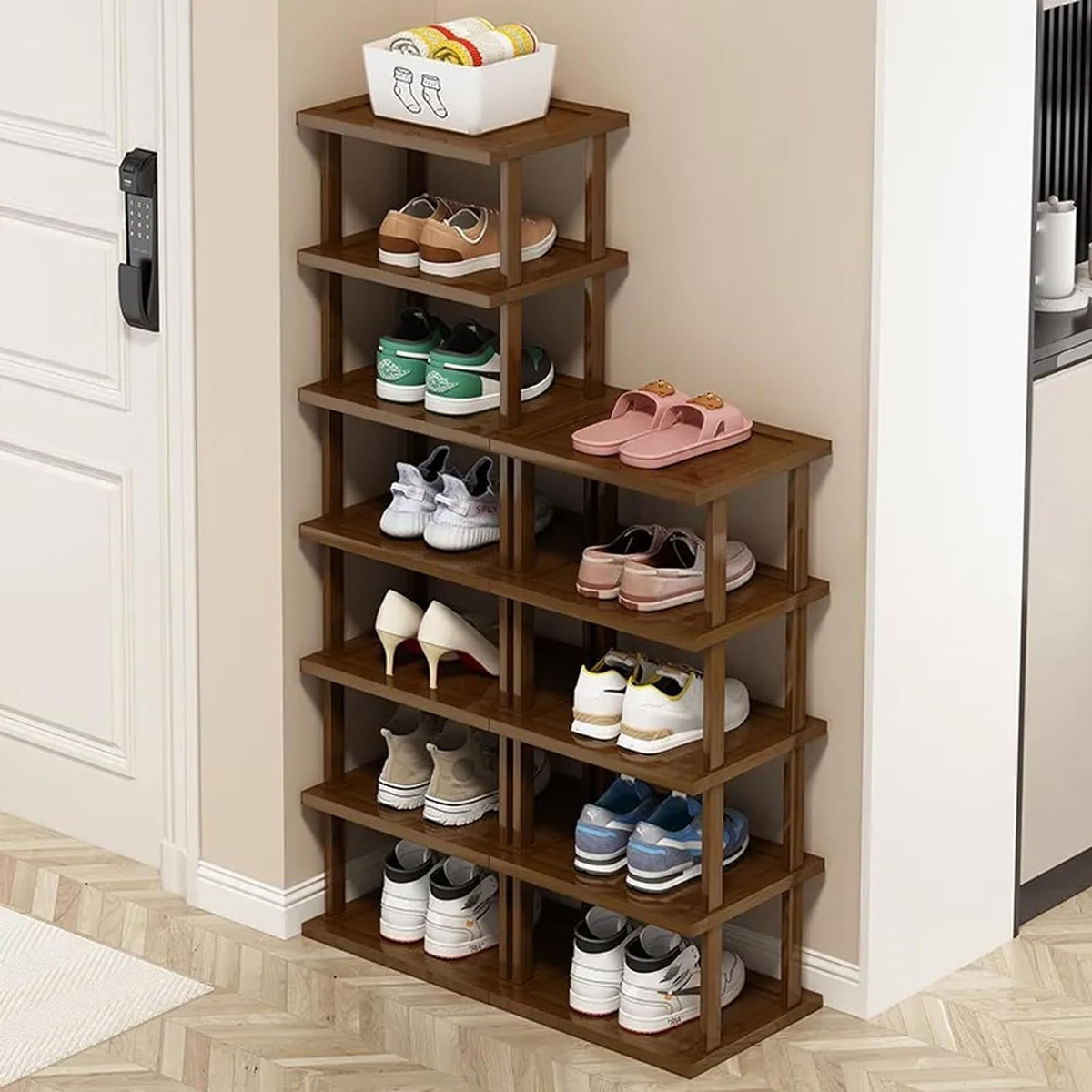 12-Tier Bamboo Shoe Rack – Stackable Freestanding Shoe Storage Organizer