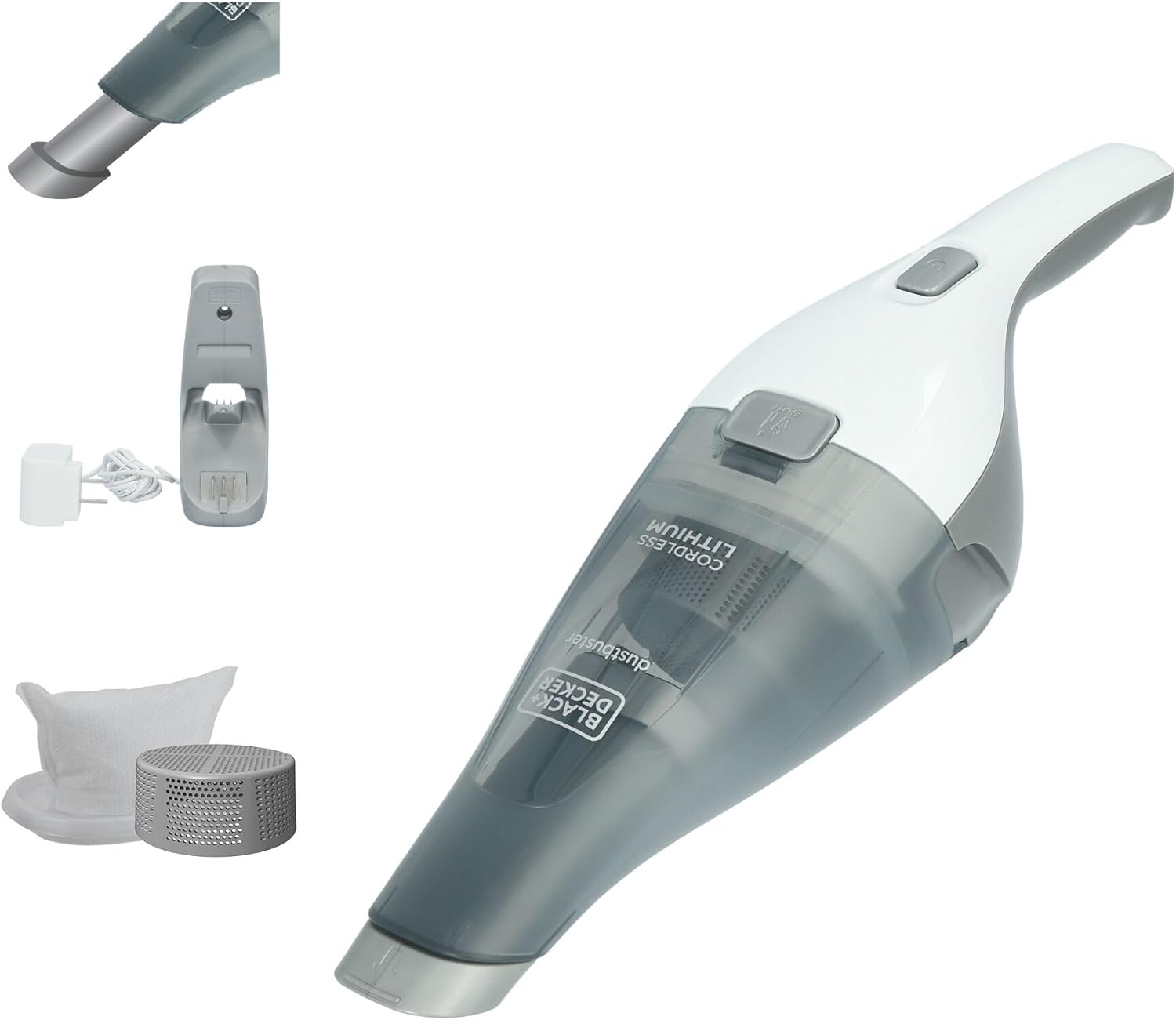 BLACK+DECKER QuickClean Cordless Handheld Vacuum with Washable Filter and Built-In Crevice Tool - White