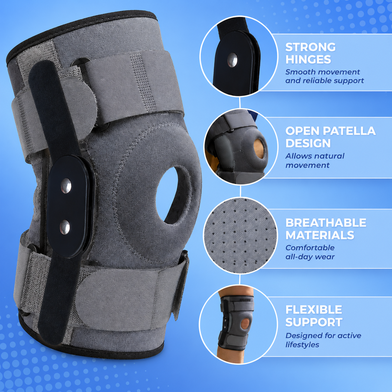 Adjustable Sports Knee Support with Side Stabilizers