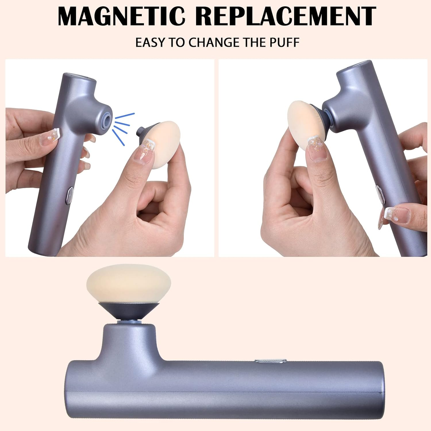 Electric Rotating Makeup Applicator with Replaceable Sponge Heads, Portable Foundation Blender Tool for Smooth & Even Coverage