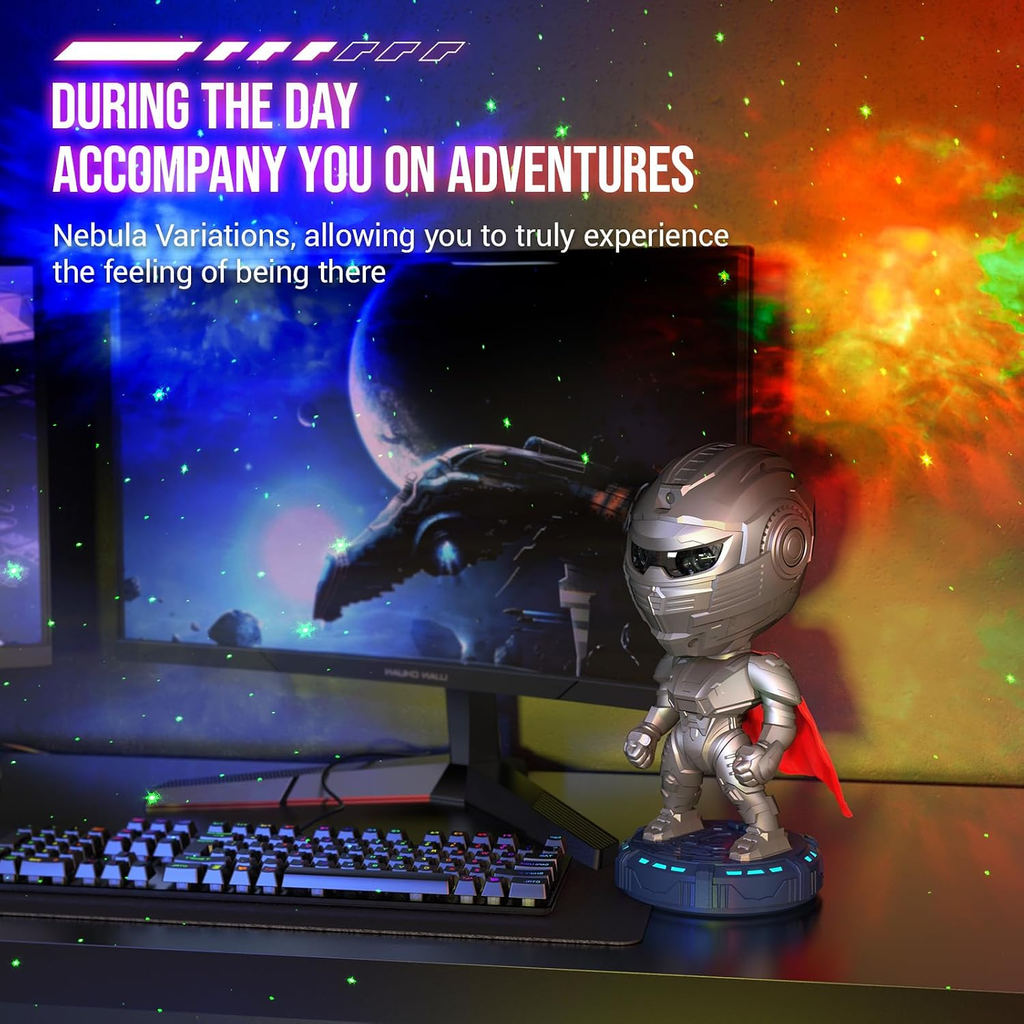 Armored Character Galaxy Projector Night Light with Timer, Adjustable Angle and Remote Control