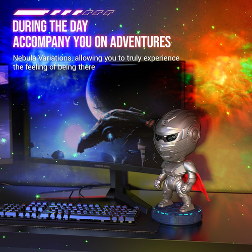 Armored Character Galaxy Projector Night Light with Timer, Adjustable Angle and Remote Control