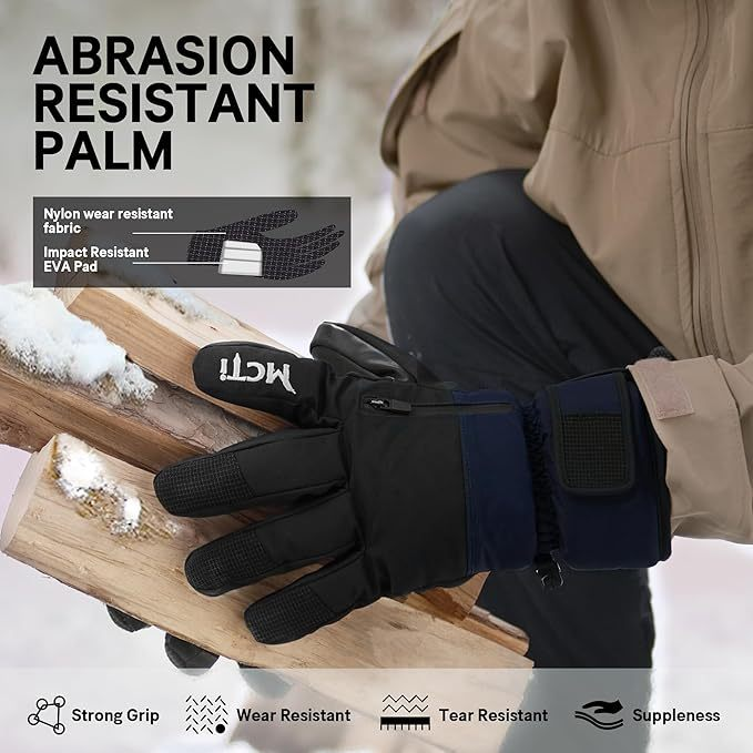 Men’s Waterproof Ski Gloves – Insulated Snowboard Gloves with Touchscreen, Anti-Slip Grip & Winter Thermal Protection