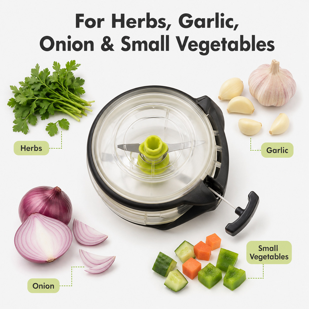 Manual Pull-Cord Herb Chopper with Removable Metal Blades, Optional Fruit Peeler