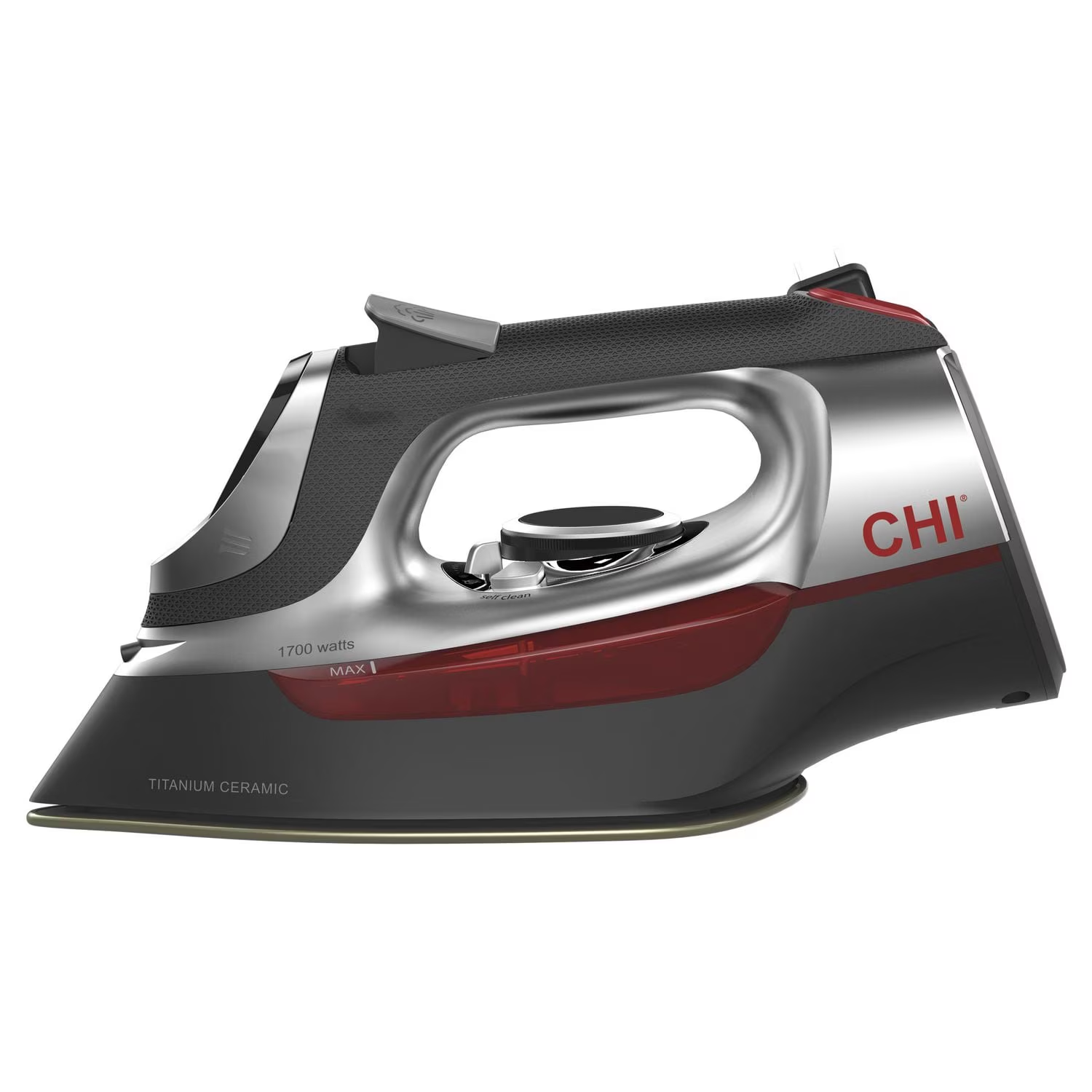 Open Box CHI Electronic Clothing Iron with Retractable Cord, Titanium-Infused Ceramic Soleplate & Adjustable Steam Control - Black/Red