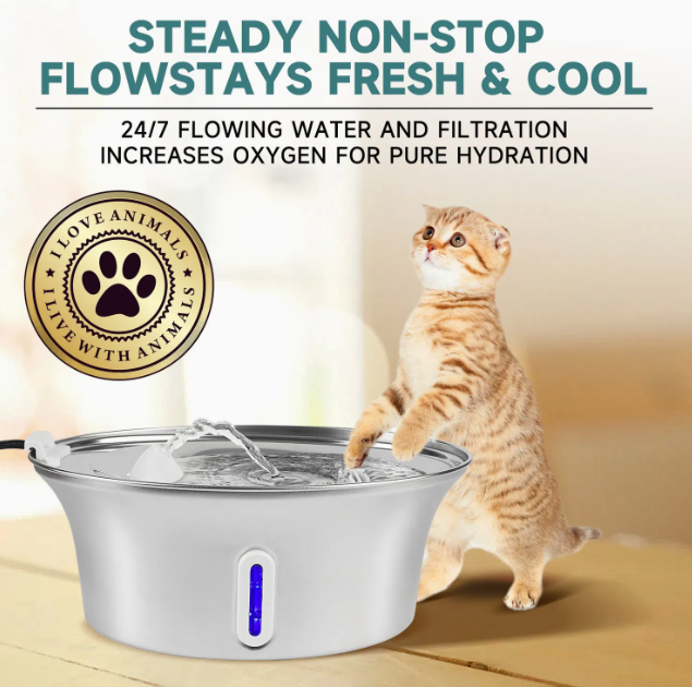 3.2L Automatic Pet Water Fountain – Stainless Steel Cat & Dog Water Dispenser with Quad Filtration System